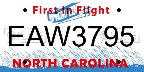EAW3795 North Carolina License Plate