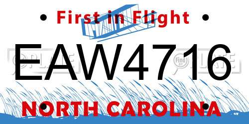 EAW4716 North Carolina License Plate