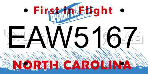 EAW5167 North Carolina License Plate
