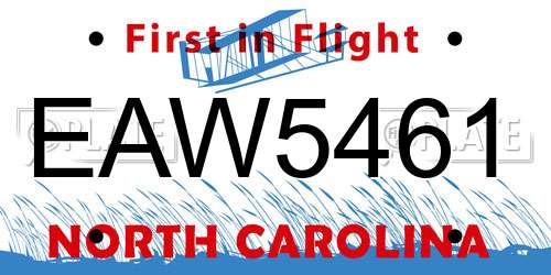 EAW5461 North Carolina License Plate