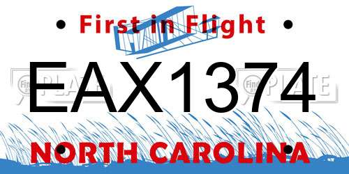 EAX1374 North Carolina License Plate