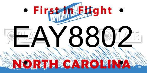 EAY8802 North Carolina License Plate