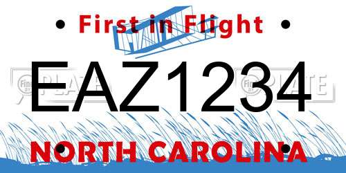 EAZ1234 North Carolina License Plate