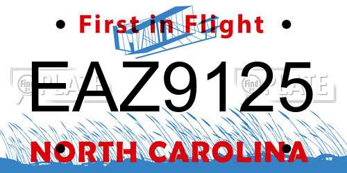 EAZ9125 North Carolina License Plate
