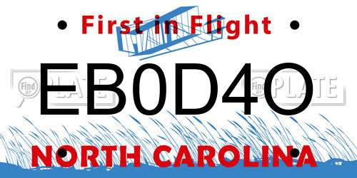 EB0D4O North Carolina License Plate