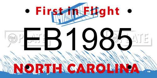 EB1985 North Carolina License Plate