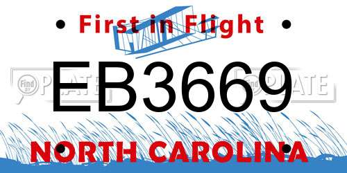 EB3669 North Carolina License Plate