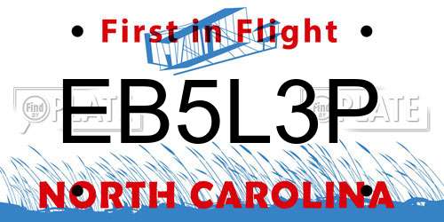 EB5L3P North Carolina License Plate