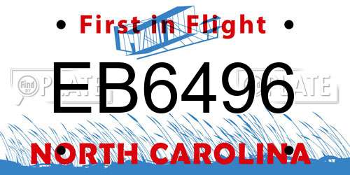 EB6496 North Carolina License Plate