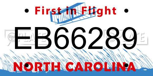 EB66289 North Carolina License Plate