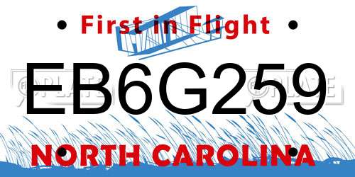 EB6G259 North Carolina License Plate