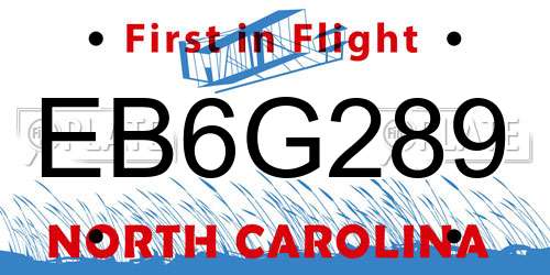 EB6G289 North Carolina License Plate