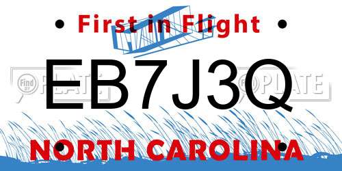 EB7J3Q North Carolina License Plate