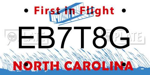 EB7T8G North Carolina License Plate