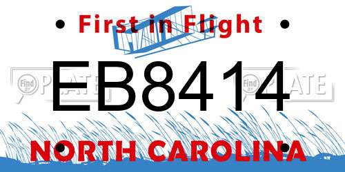 EB8414 North Carolina License Plate