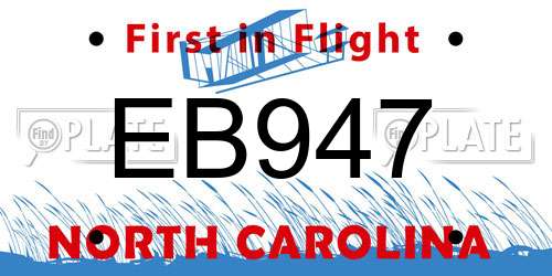 EB947 North Carolina License Plate