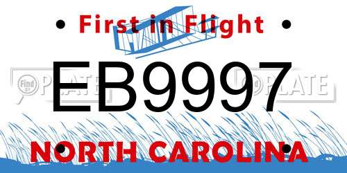 EB9997 North Carolina License Plate