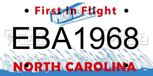 EBA1968 North Carolina License Plate