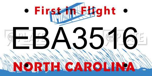 EBA3516 North Carolina License Plate