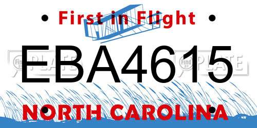 EBA4615 North Carolina License Plate