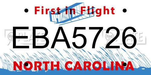 EBA5726 North Carolina License Plate