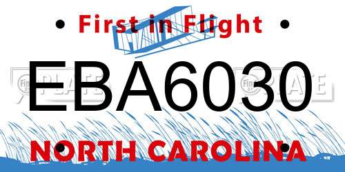 EBA6030 North Carolina License Plate