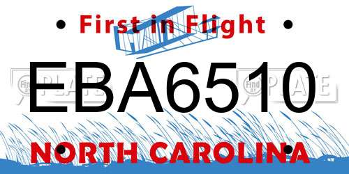 EBA6510 North Carolina License Plate