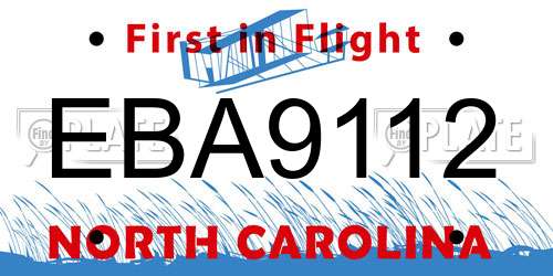 EBA9112 North Carolina License Plate