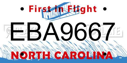 EBA9667 North Carolina License Plate