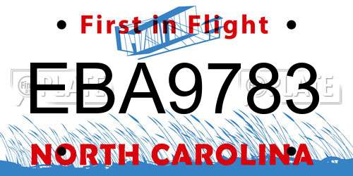 EBA9783 North Carolina License Plate