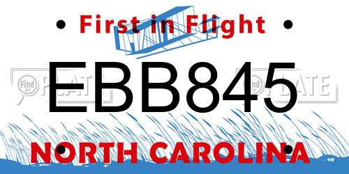 EBB845 North Carolina License Plate