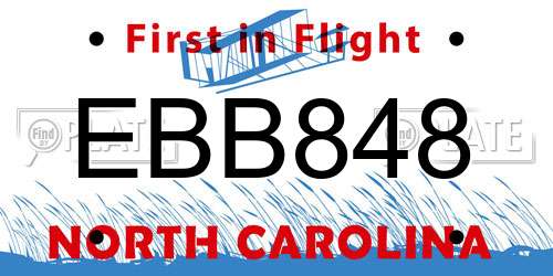 EBB848 North Carolina License Plate