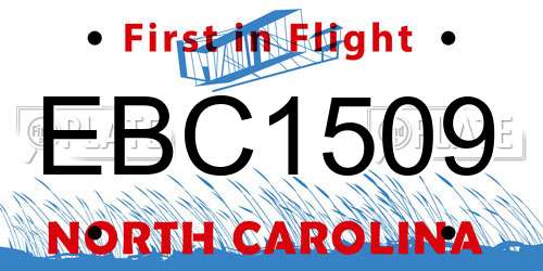 EBC1509 North Carolina License Plate