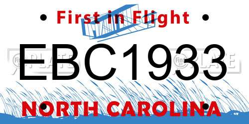 EBC1933 North Carolina License Plate