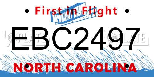 EBC2497 North Carolina License Plate
