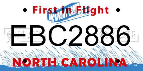 EBC2886 North Carolina License Plate