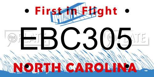 EBC305 North Carolina License Plate