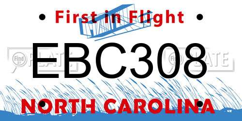 EBC308 North Carolina License Plate