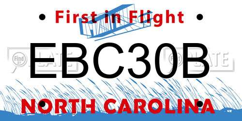 EBC30B North Carolina License Plate