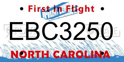 EBC3250 North Carolina License Plate