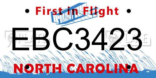 EBC3423 North Carolina License Plate