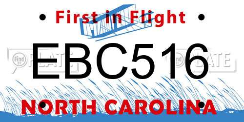 EBC516 North Carolina License Plate