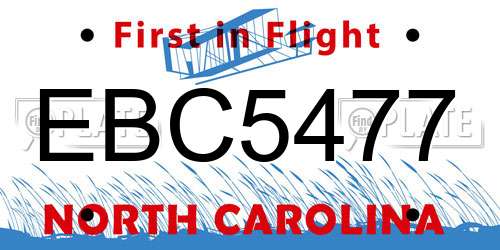 EBC5477 North Carolina License Plate