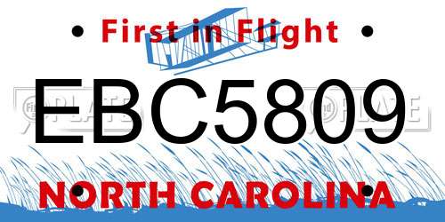 EBC5809 North Carolina License Plate