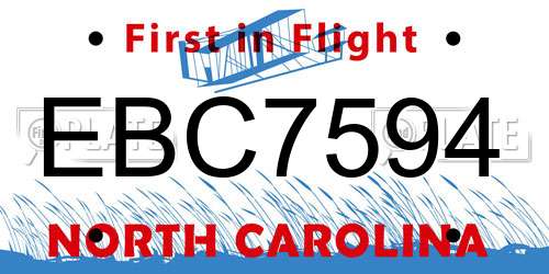 EBC7594 North Carolina License Plate