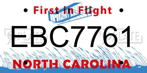 EBC7761 North Carolina License Plate