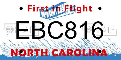 EBC816 North Carolina License Plate