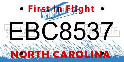 EBC8537 North Carolina License Plate