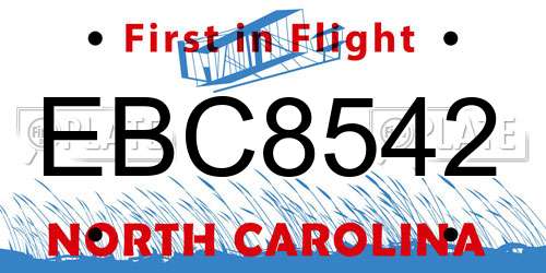 EBC8542 North Carolina License Plate