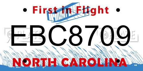 EBC8709 North Carolina License Plate